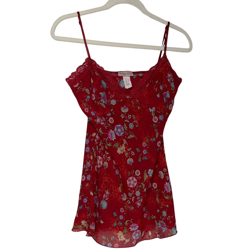 VTG Meghan Noland L.A. Red Floral Lace Trim Camisole Top Size Medium